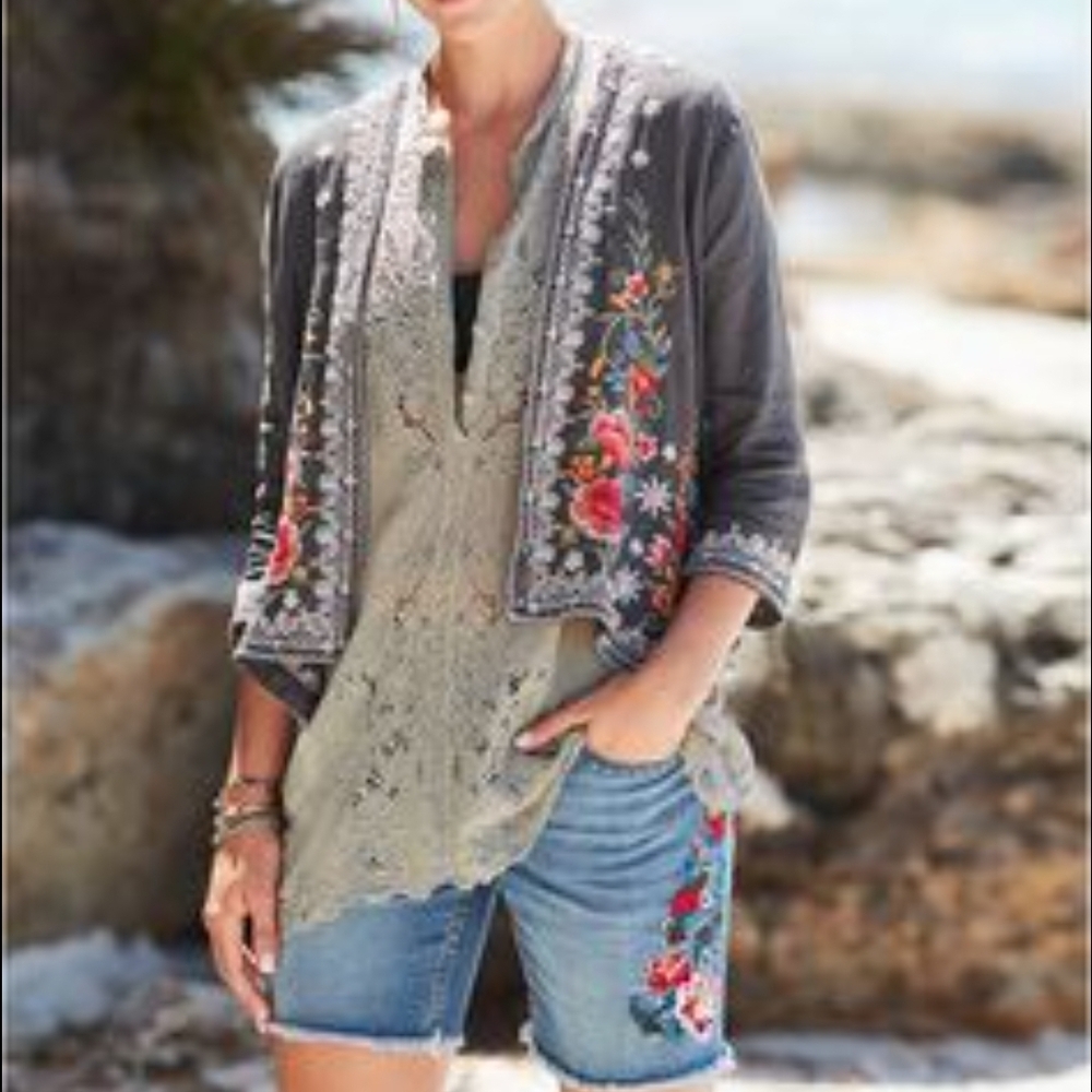 Johnny Was Medium 100% Linen Cardigan